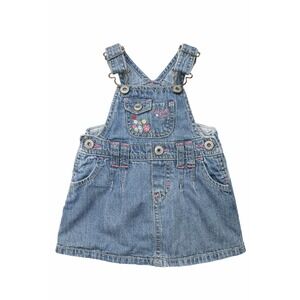 OshKosh B'gosh 6M Denim Overall Dress Baby Girl Floral Jumper Blue Cute